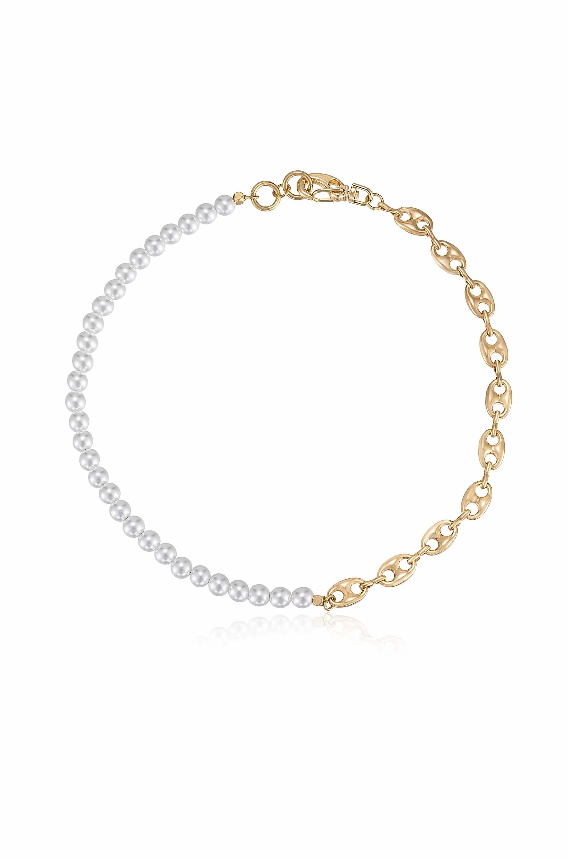 Pearl and 18k Gold Plated Modern Chain Link Collar Necklace | Ettika