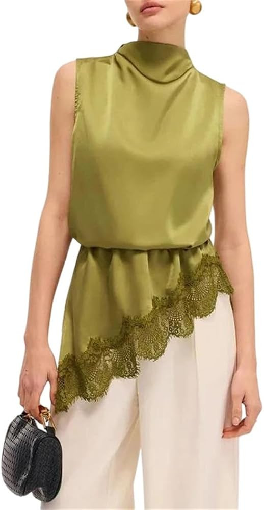 Women Summer Elegant Satin Sleeveless Vest Breathable Keep Cool for Office Daily | Amazon (US)