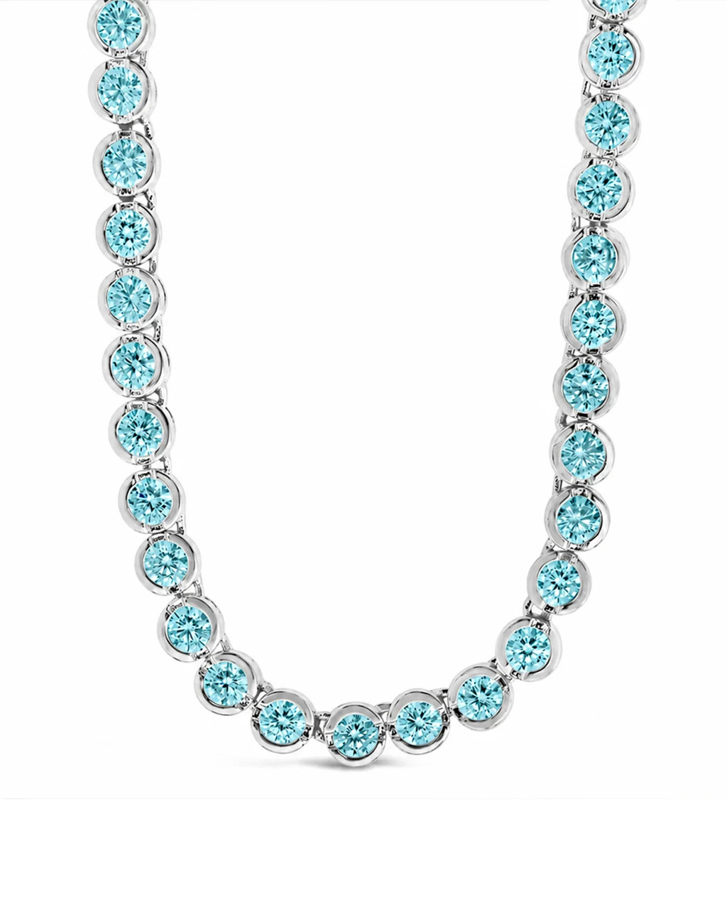 Helene Bezel Aquamarine CZ Tennis Necklace | Sterling Forever