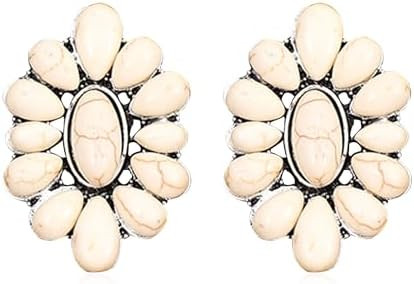 Bohemian Vintage Turquoise Oval Flower Stud Earrings Geometric Ethnic Teardrop Earrings Western C... | Amazon (US)