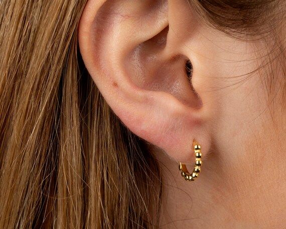 Beaded gold hoop earrings, Minimalist hoops, Dainty hoops, Tiny gold hoops, Small hoops, Sterling... | Etsy (US)