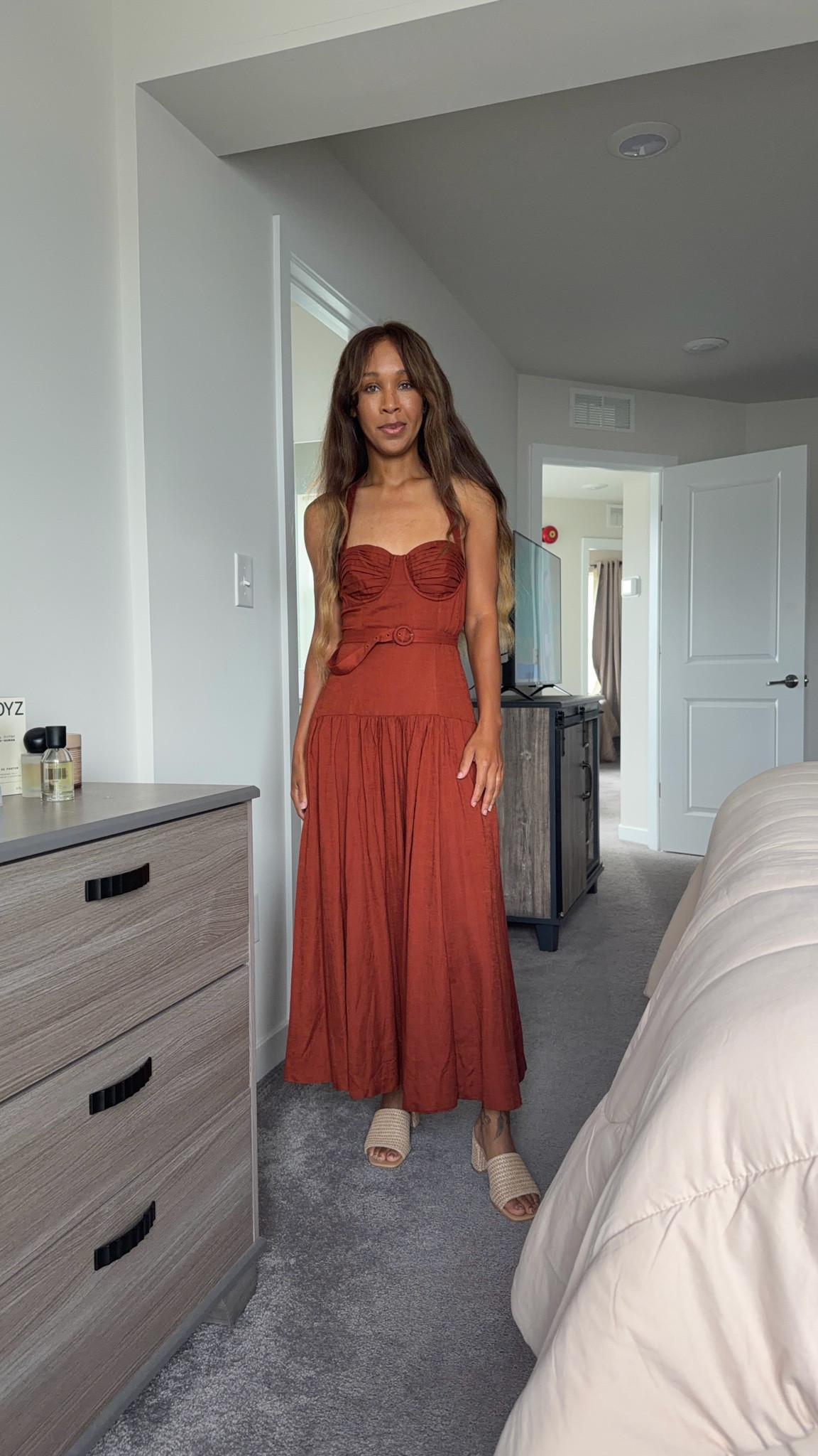 Rusz colored belted wedding guest dress ￼

#LTKWedding