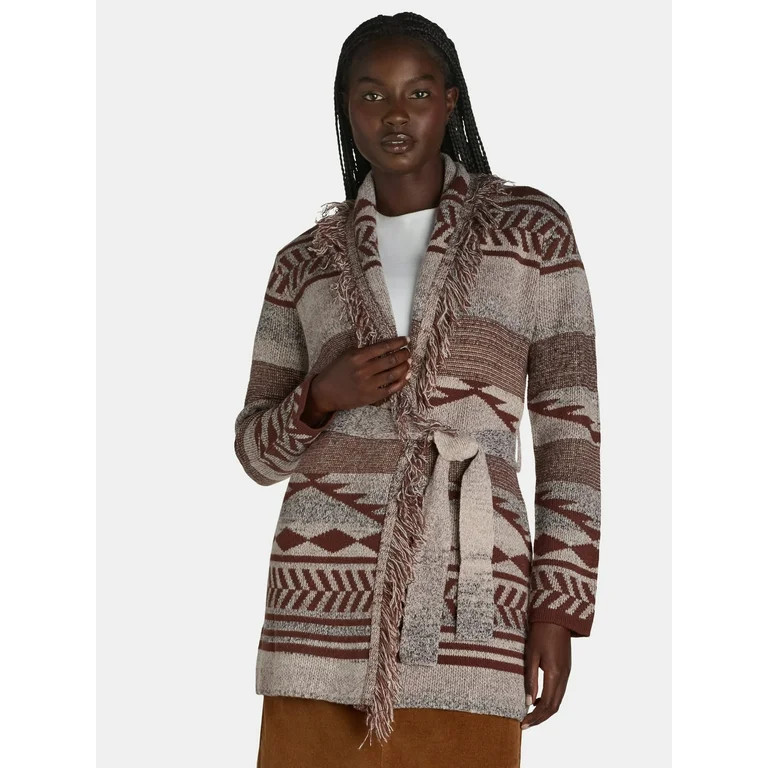 99 Jane Street Women's and Women's Plus Size Shawl Collar Cardigan Sweater with Fringe, Midweight... | Walmart (US)