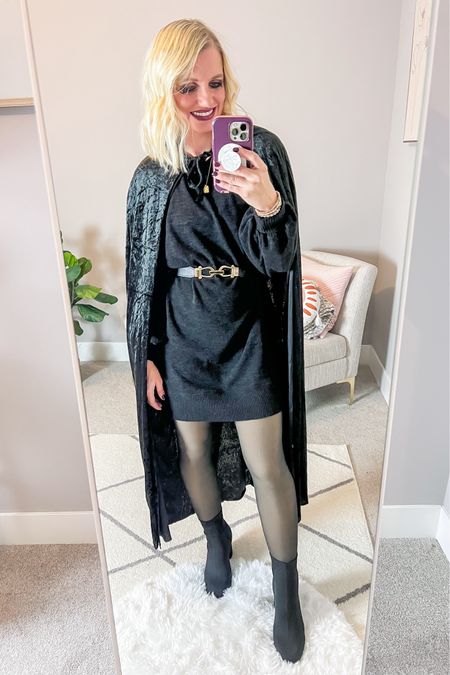 What I wore this week! This was from a Halloween party over the weekend. I love an all black witch costume! The fleece lined tights kept my legs so warm! Sizing details➡️ dress- xs 

#LTKstyletip #LTKfindsunder100 #LTKHalloween