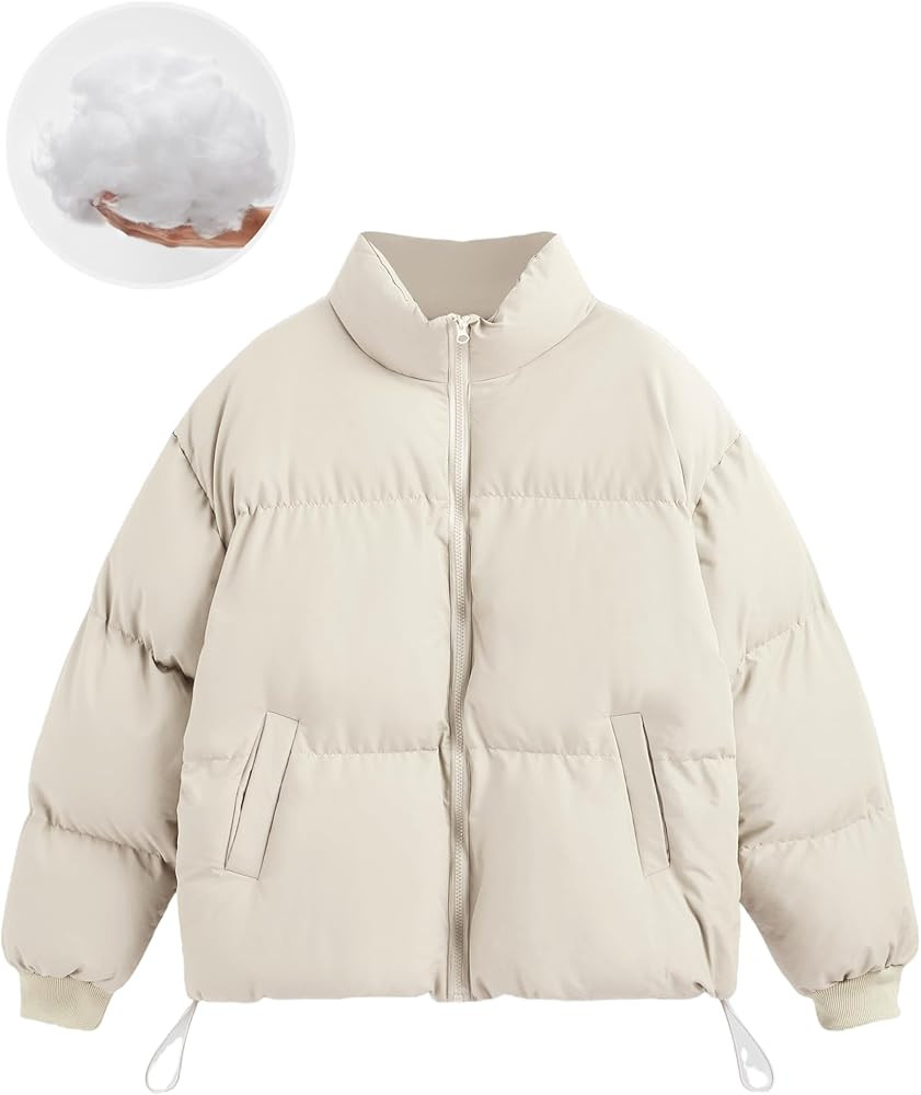 CIDER Womens Quilted Puffer Jacket Cropped Baggy Zip Up Casual Jackets Oversized Outerwear Warm C... | Amazon (US)