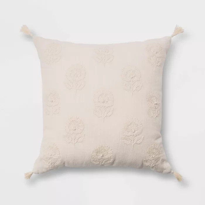 Embroidered Floral Throw Pillow with Tassels - Threshold™ | Target
