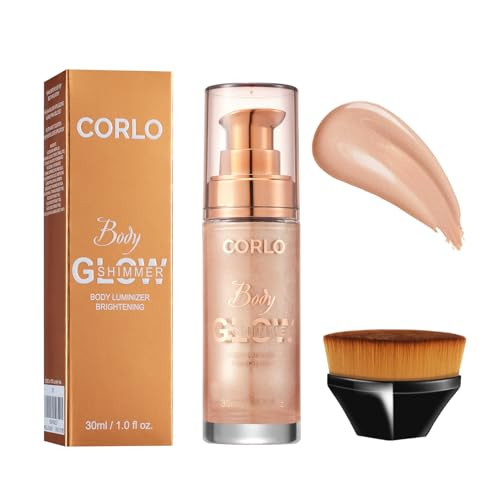 Corlo Body Shimmer Oil Liquid Glitter Face Luminizer Glow Highlighter Waterproof Long Lasting Moisturizing Luminizer FaceProm Party Makeup Brush Include(Rose Gold, Body Oil) | Amazon (US)