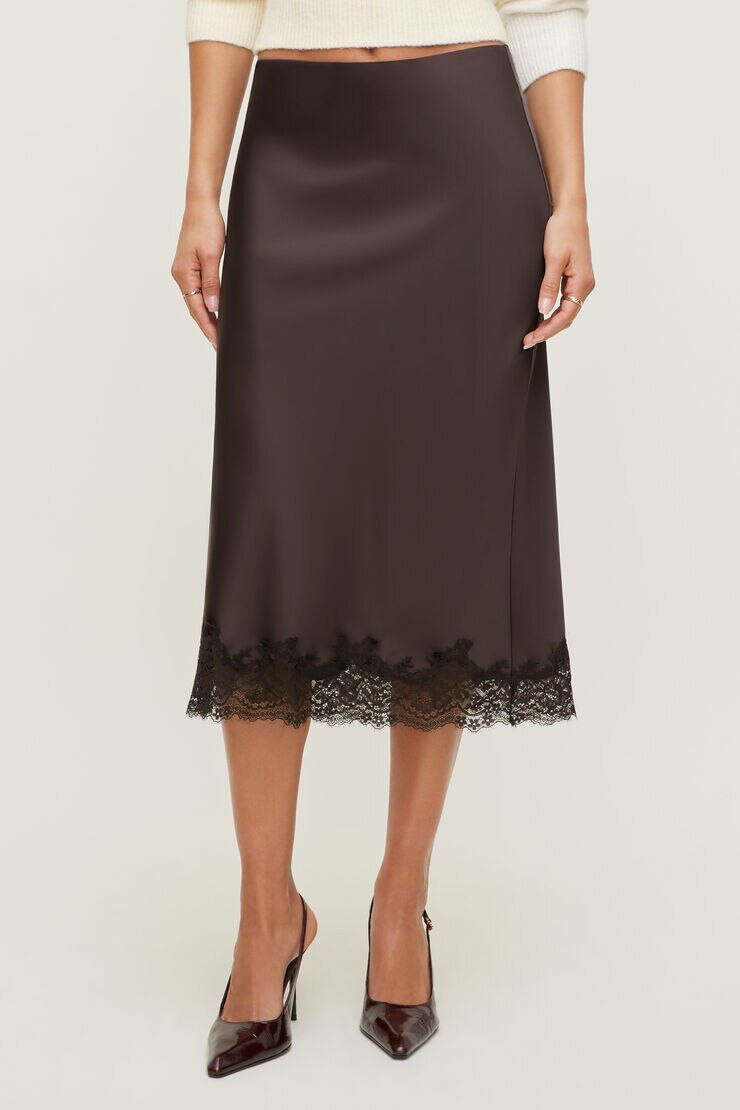 Lace Satin Midi Skirt | Dynamite Clothing