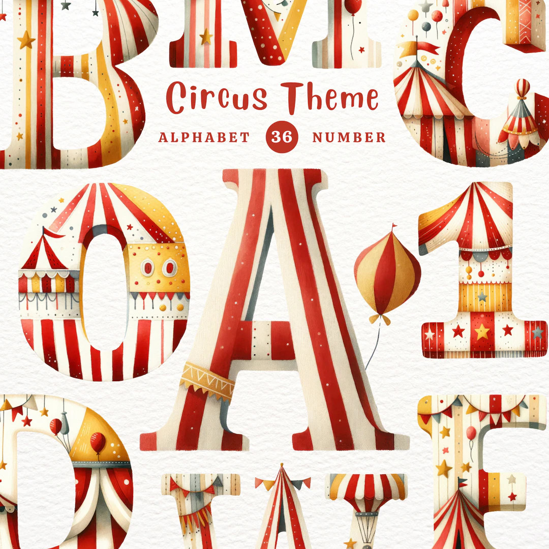 Circus Alphabet, Circus Clipart, Circus PNG, Circus Tent, Alphabet Clipart PNG, Doodle Alphabet, ... | Etsy (US)