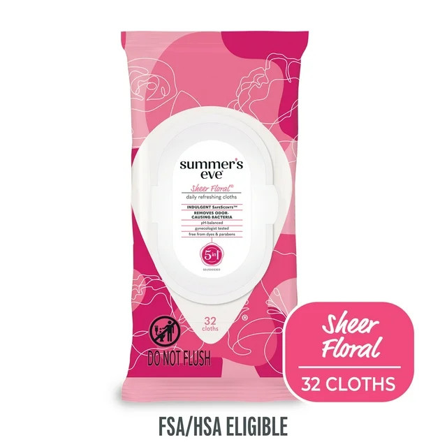 Summer's Eve Sheer Floral Daily Feminine Wipes, Removes Odor, pH Balanced, 32 count | Walmart (US)