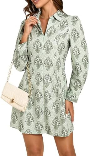 EZAPINE Women Spring Dress 2026 Womens Summer Mini Dresses Floral Puff Sleeve Zipper A line Dress... | Amazon (US)