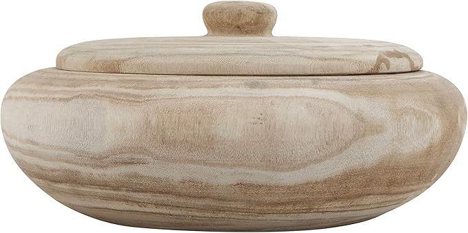 Creative Co-Op Decorative Natural Paulownia Lid Wood Container, 11.5 Inch Round, Brown | Amazon (US)