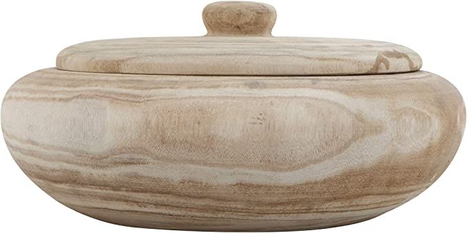 Creative Co-Op Decorative Natural Paulownia Lid Wood Container, 11.5 Inch Round, Brown | Amazon (US)