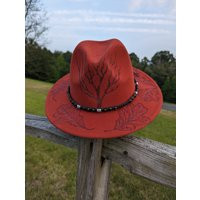 Fall Leaf Hat, Rust Fedora Burned Oak Accessory, Witchy Forest Clothes, Autumn Style, Woodland Clothing, Hippie Aesthetic | Etsy (US)