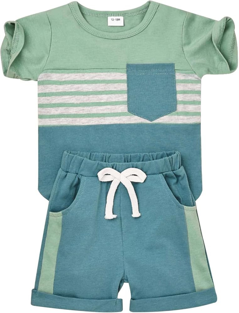 FOCUTEBB Toddler Boy Clothes Baby Boys Summer Outfits Patchwork Short Sleeve T-Shirt Shorts Set S... | Amazon (US)