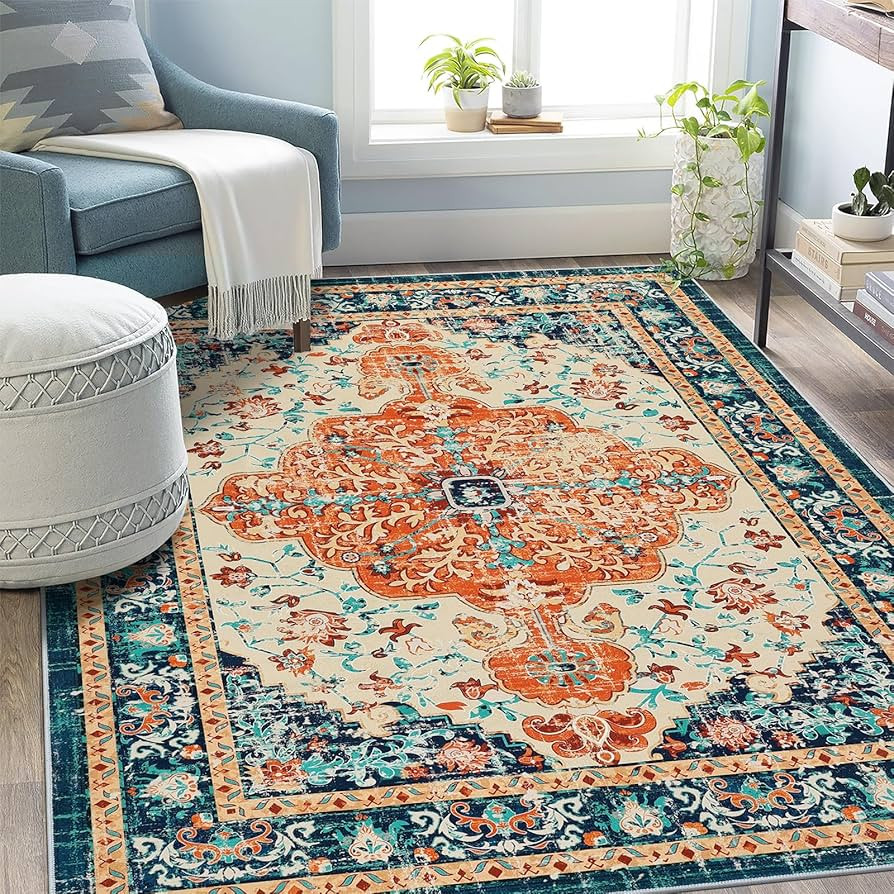 U'Artlines Boho Vintage Area Rug 5x7 Machine Washable Low Pile Soft Floor Carpet Non Slip Non She... | Amazon (US)