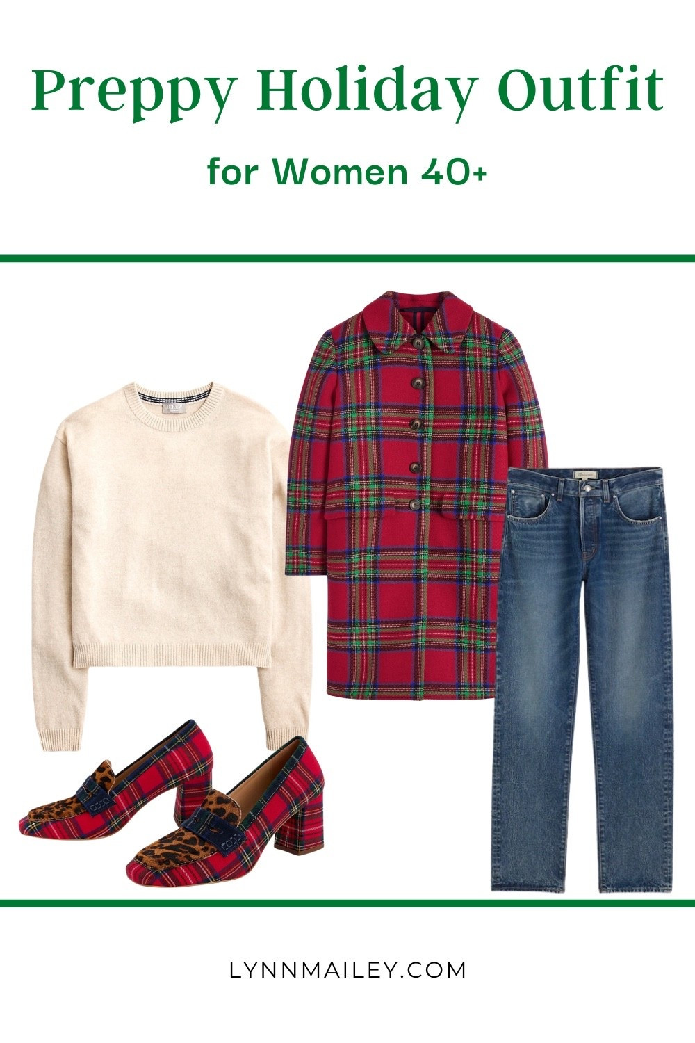 A timeless plaid coat and loafers give this holiday outfit a polished twist. Perfect for women 40+ who love classic preppy style.

#LTKParties #LTKOver40 #LTKHoliday
