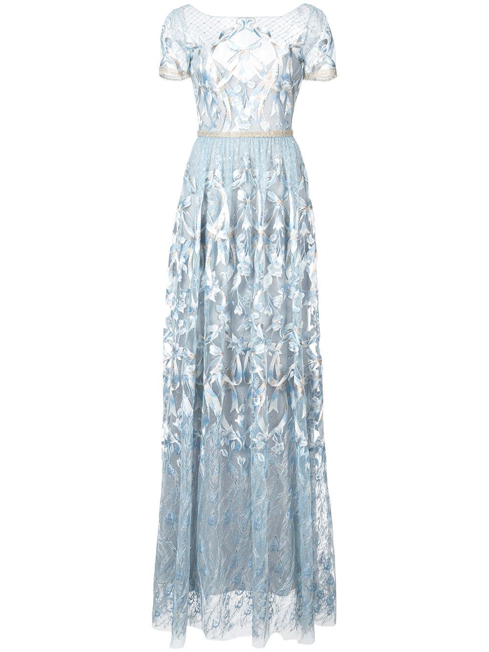 embroidered plunge back gown | Farfetch (US)
