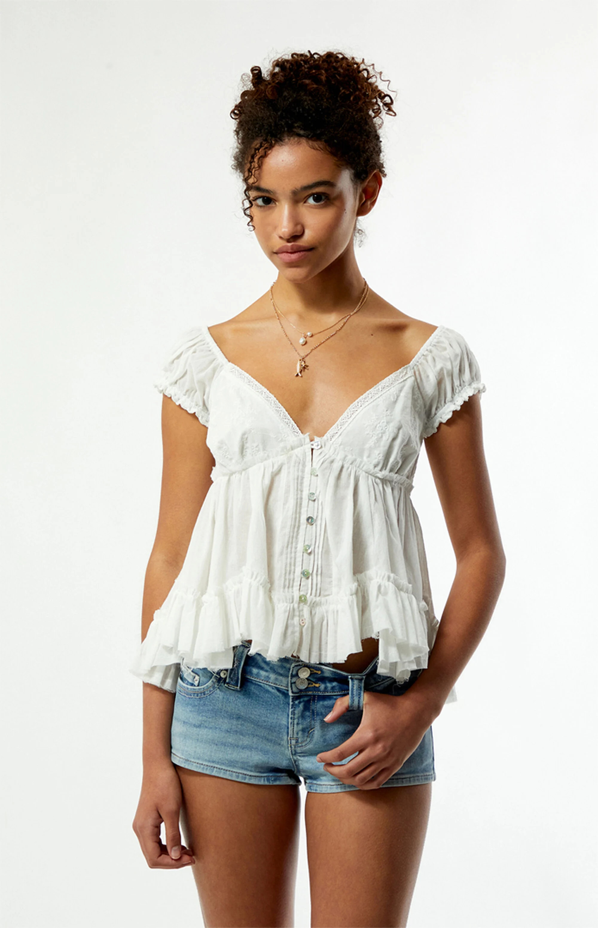 Your Favorite Ellie Lace Trim Button Front Top | PacSun