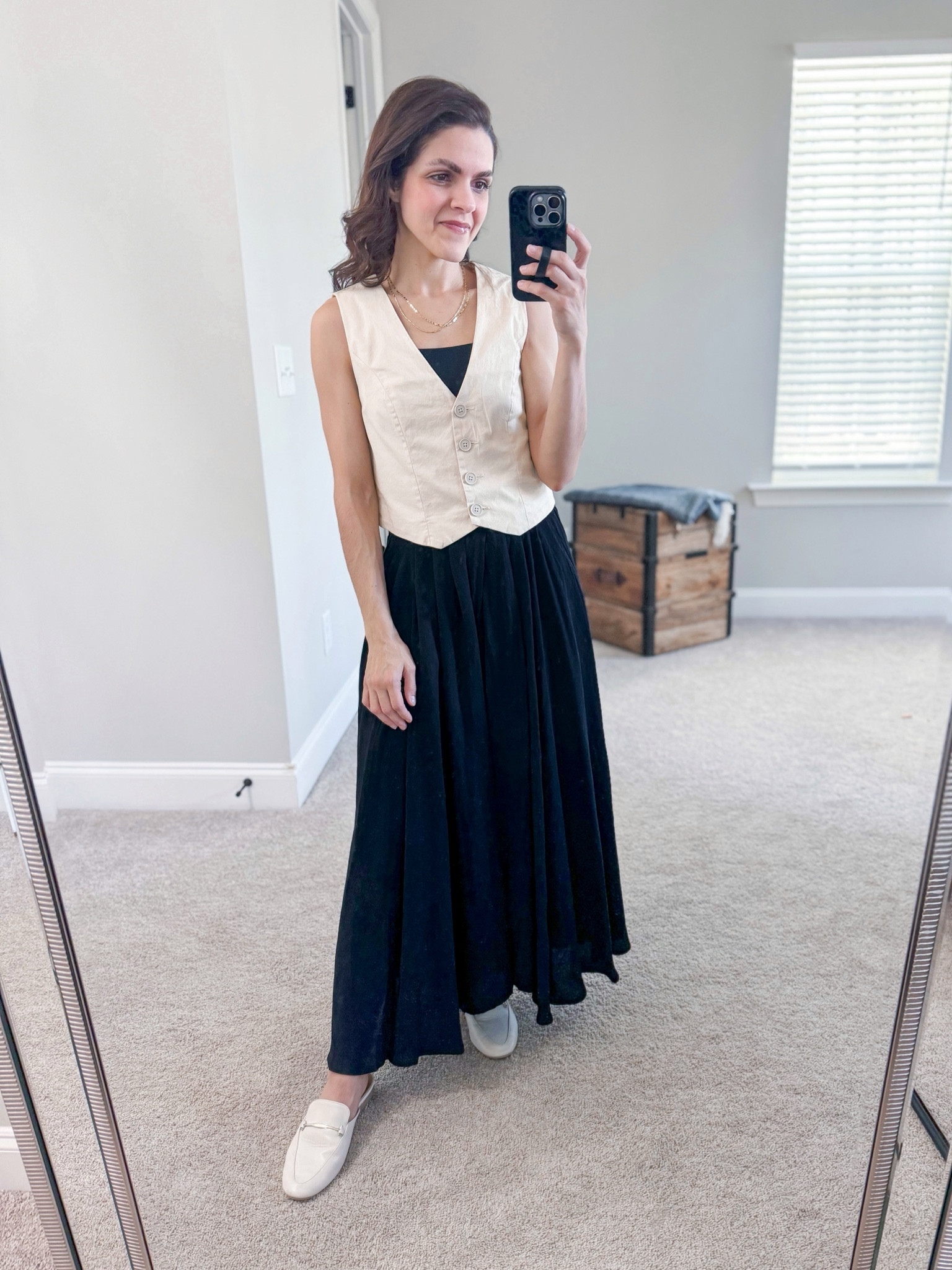 You never need an excuse, event, or occasion to dress up | #ootd: tailored vest, crop tank top, A-line maxi skirt, white loafer mules | all old - linked similar  

#LTKstyletip