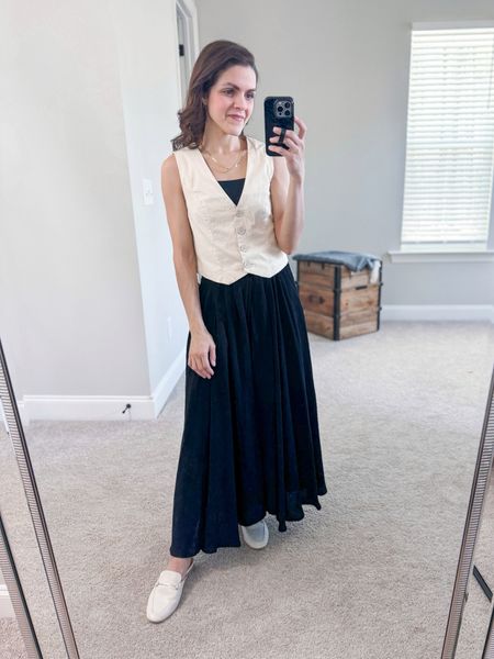 You never need an excuse, event, or occasion to dress up | #ootd: tailored vest, crop tank top, A-line maxi skirt, white loafer mules | all old - linked similar  

#LTKstyletip