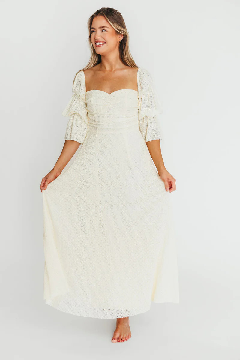 Corrine Tiered Sleeve Maxi Dress with Pockets in Light Butter Yellow - | Worth Collective