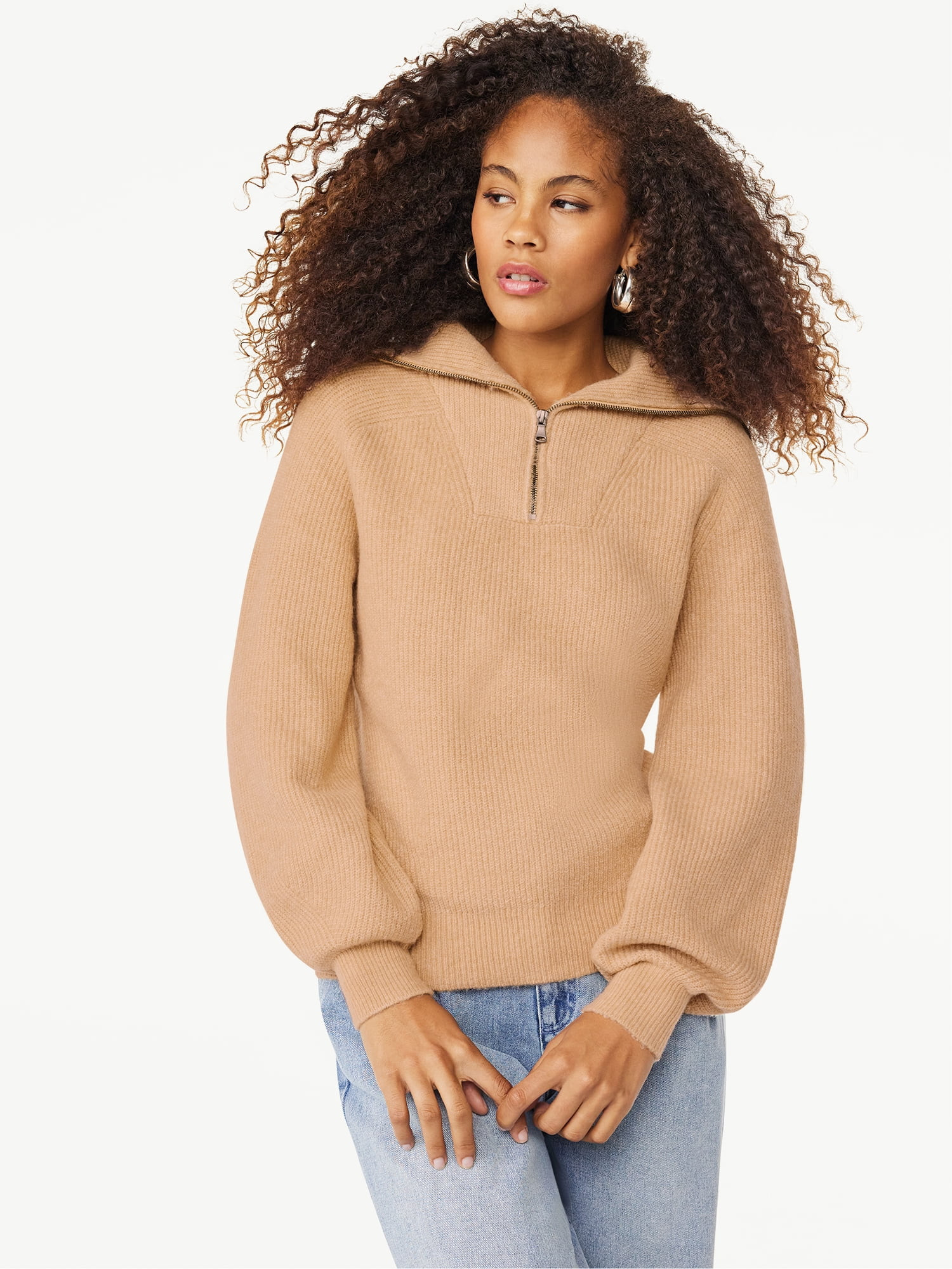 Scoop Women's Half Zip Sweater with Long Sleeves, Sizes XS-XXL | Walmart (US)