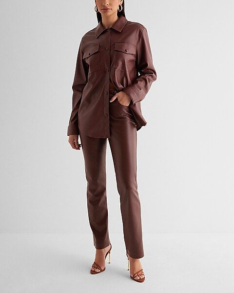 Faux Leather Drop Shoulder Oversized Shacket | Express