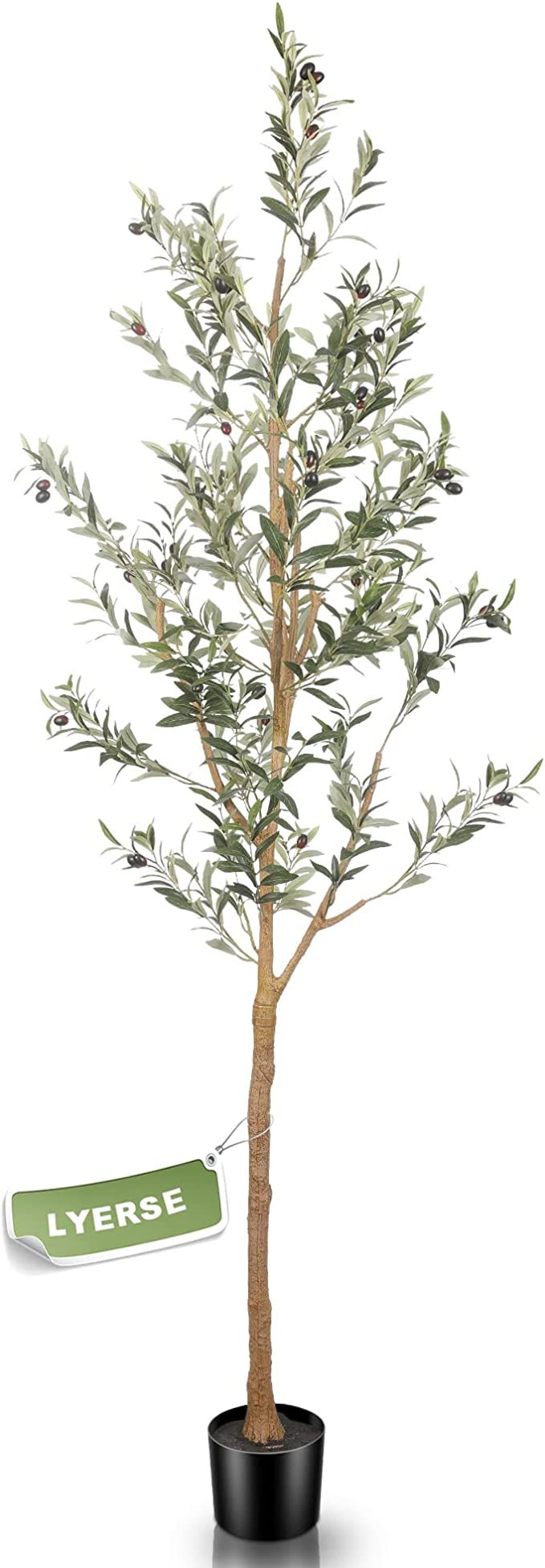 LYERSE 7ft Artificial Olive Tree Tall Fake Potted Olive Silk Tree with Planter Large Faux Olive B... | Amazon (US)