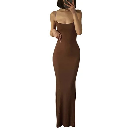 Canrulo Womens Spaghetti Strap Long Dress Squarer Neck Sleeveless Maxi Dress Bodycon Backless Dress  | Walmart (US)
