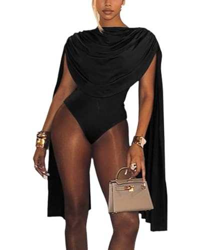 THLAI Sexy Jumpsuits for Women Cape Long Sleeve Bodysuit Top One Piece Club Night Out Outfits Bod... | Amazon (US)