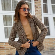 Lapel Collar Plaid Single Button Blazer | SHEIN