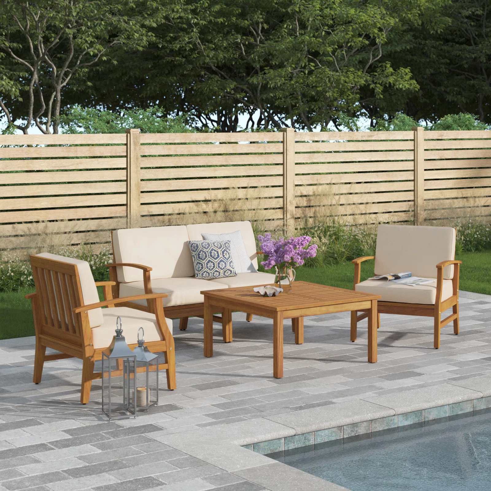 Sand & Stable™ Theodore 4 Piece Teak Seating Group with Cushions & Reviews | Wayfair | Wayfair North America