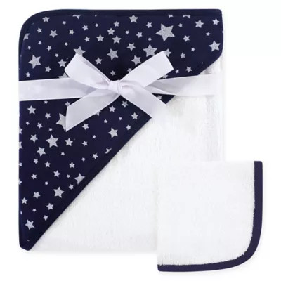 Hudson Baby® Star 2-Piece Hooded Towel and Washcloth Set in Blue | Bed Bath & Beyond | Bed Bath & Beyond