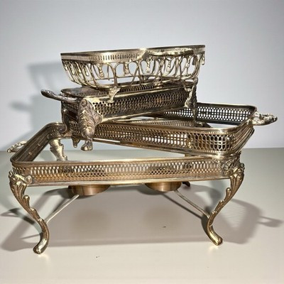 Set Of 3 Vintage Silver Plated Footed Casserole Dish Holders Rectangle Oval | eBay US