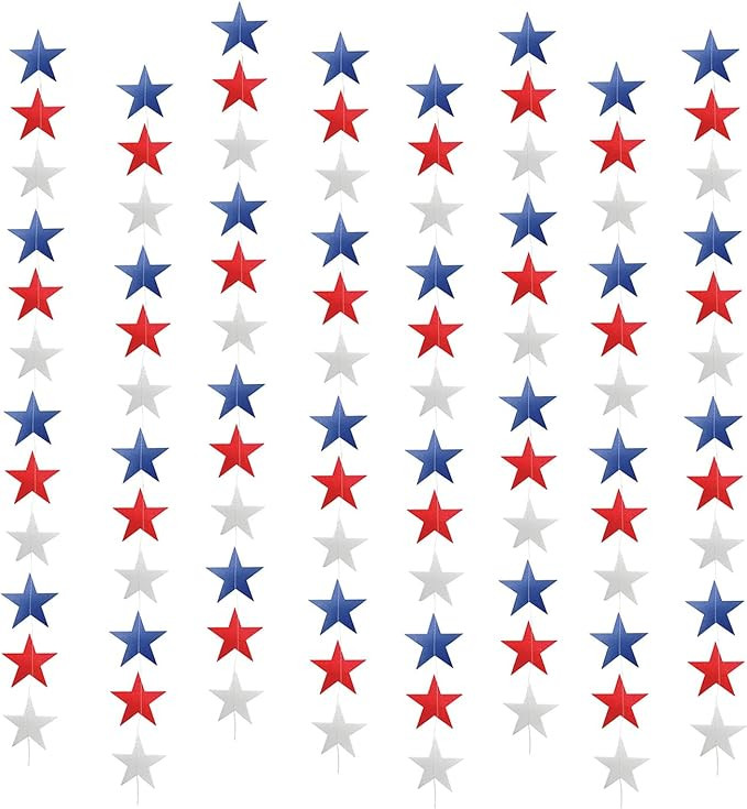 Patriotic Star Streamers Banner Garland Decorations for 4th of July Red White Blue Hanging Stars ... | Amazon (US)