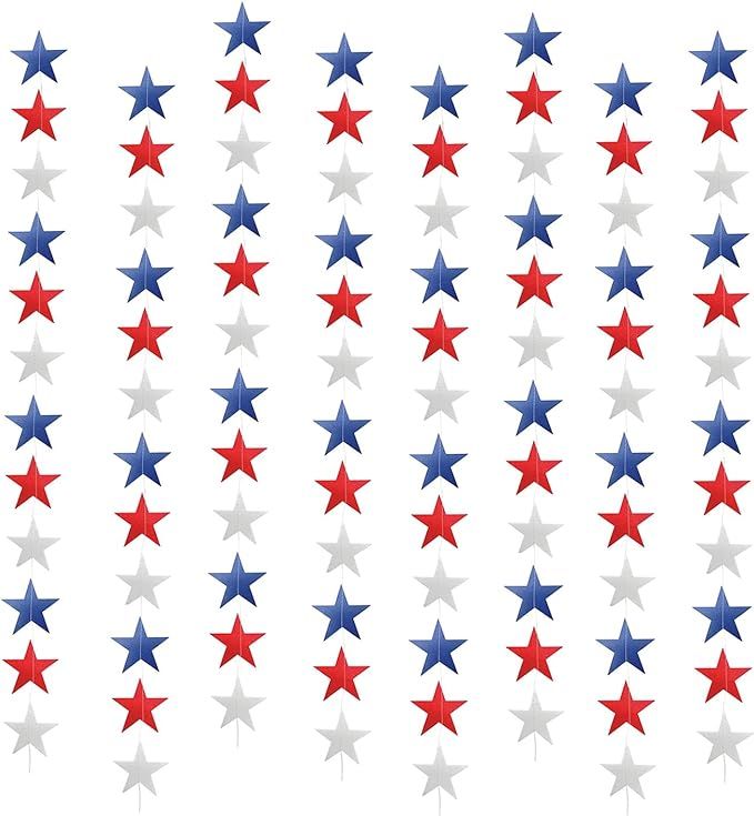 Patriotic Star Streamers Banner Garland Decorations for 4th of July Red White Blue Hanging Stars ... | Amazon (US)