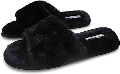 Emma Shoes Women's Non-Slip Fuzzy Faux Fur Open Toe House Slides Slippers with Memory Foam | Amazon (US)