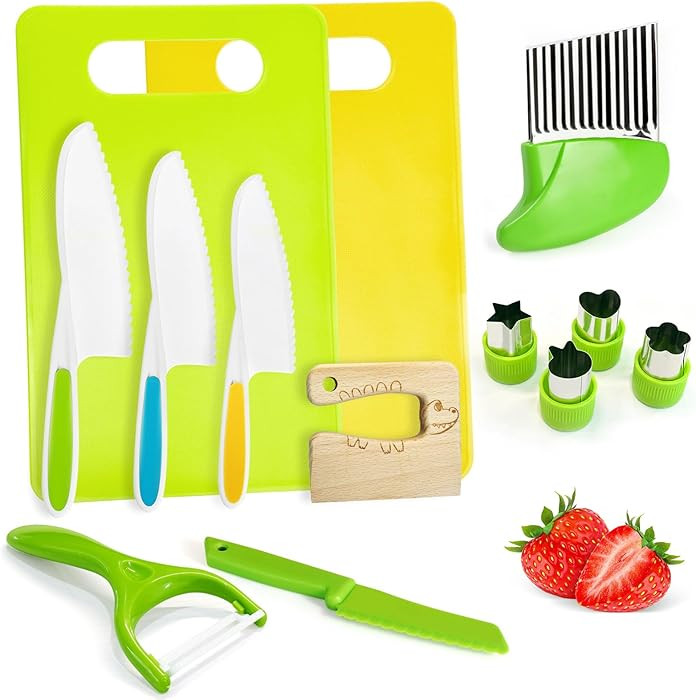 Chanking 13 Pieces Kids Safe Knife Set for Real Cooking Child-Friendly Plastic Chef Tools Montess... | Amazon (US)