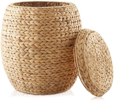 Casafield Round Storage Basket with Lid - Natural, Handwoven Water Hyacinth Organizer for Laundry... | Amazon (US)
