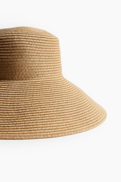 Sloped Brim Straw Hat - Beige - Ladies | H&M US | H&M (US + CA)
