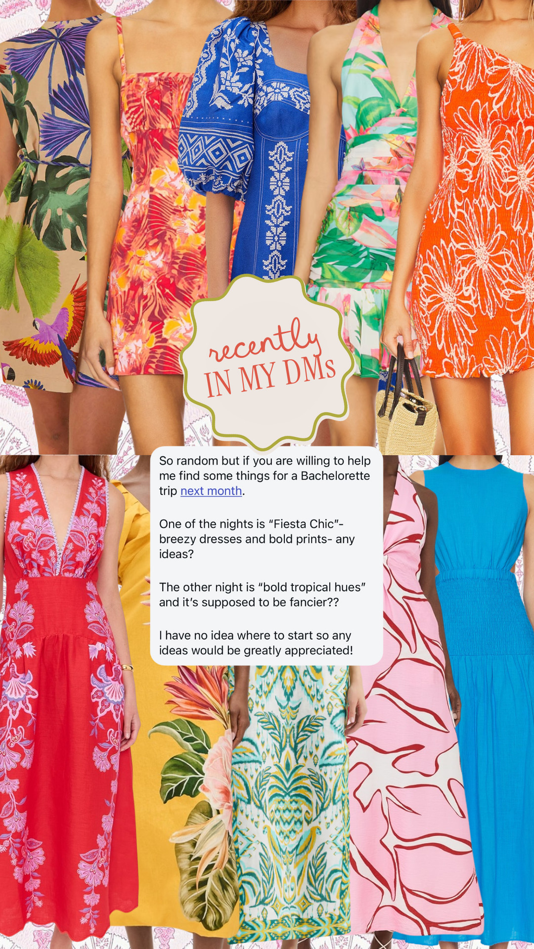 Recently in my DMs… 🌺 A follower is headed on a bachelorette trip with the best dress codes: Fiesta Chic + Bold Tropical Hues 🌴✨ I pulled together some bright, breezy dresses and bold prints perfect for the occasion. 

bachelorette trip outfits, fiesta chic dresses, tropical print dresses, bold colorful dresses, beach vacation dresses, summer party outfits, resort wear, tropical wedding guest dress, bright maxi dress, fun dresses for vacation, statement print dress, bold color cocktail dress, island vacation outfits, tropical chic style 

 #LTKFindsUnder100 #LTKTravel