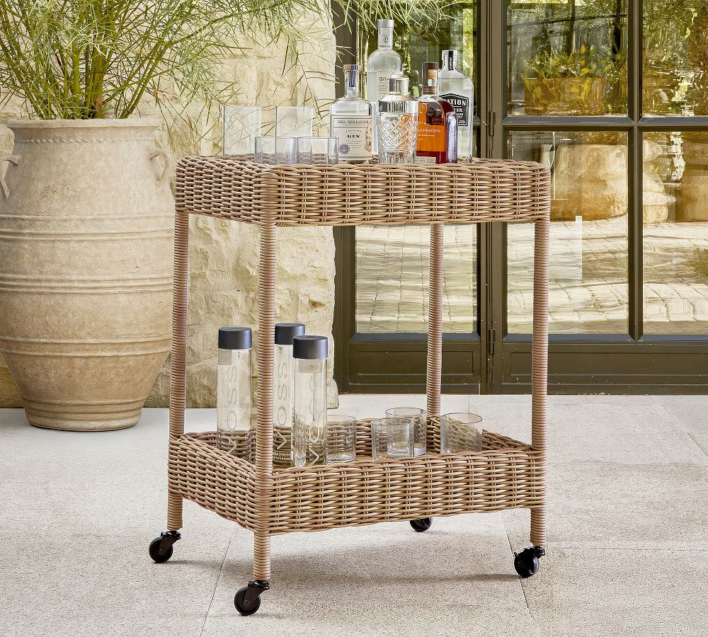 Huntington Wicker Outdoor Rolling Bar Cart (26") | Pottery Barn (US)