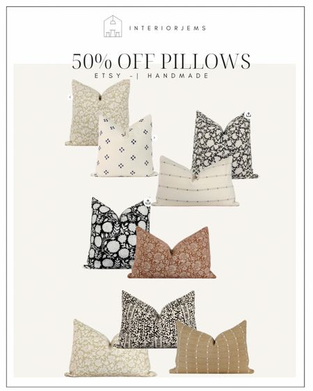 Handmade pillows from Etsy, 50% off pillows, floral pillow, lumbar pillow, black pillow, brown pillow, on sale sofa pillows￼

#LTKhome #LTKsalealert #LTKstyletip