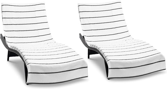 Arkwright Las Rayas Chaise Lounge Cover - Pack of 2-100% Striped Soft Cotton Terry Towel with Poc... | Amazon (US)
