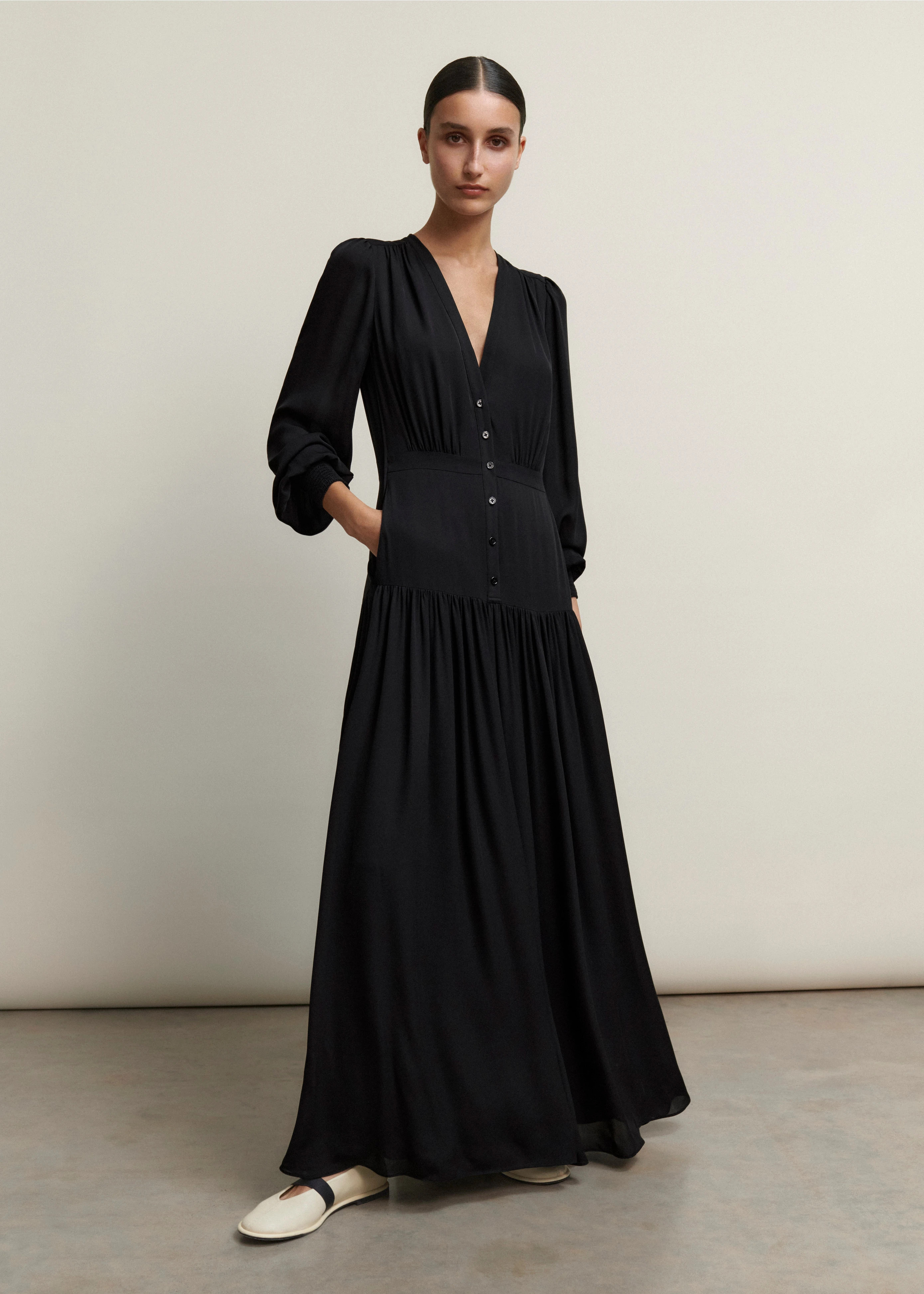 Silk Statement V-Neck Maxi Dress + Belt | ME+EM US