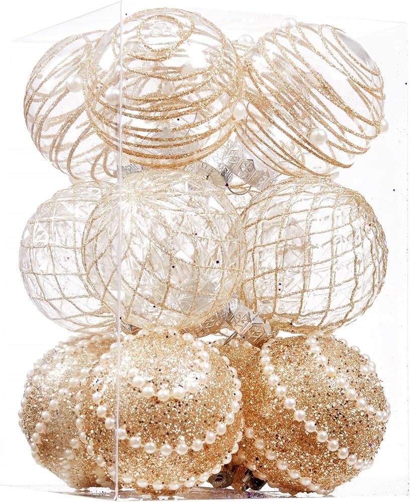12CT Christmas Ball Ornaments Champagne Shatterproof Clear Large Plastic Christmas Tree Decoratio... | Amazon (US)