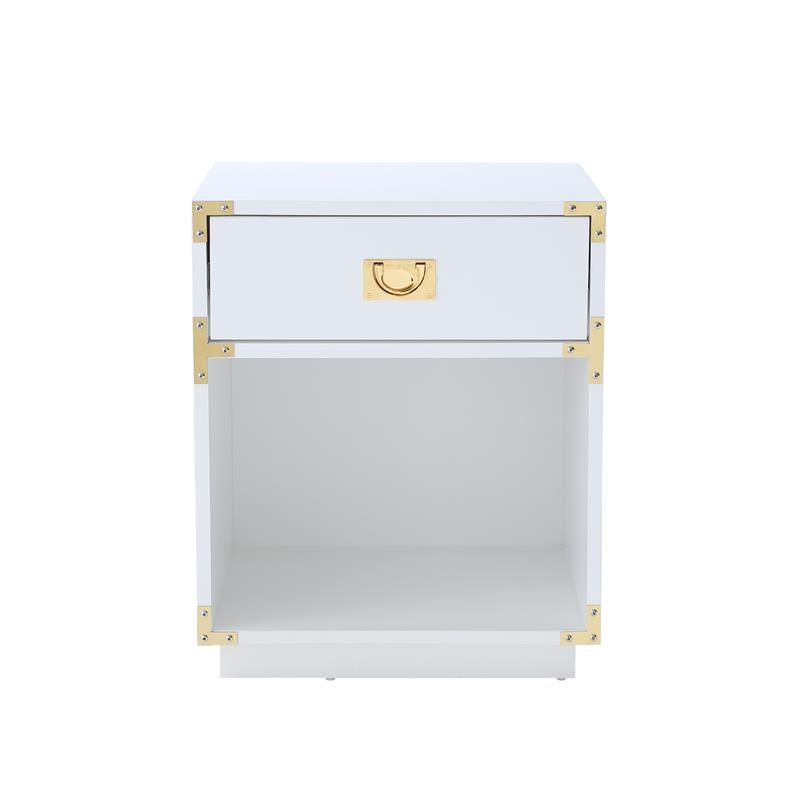 Posh Living Angela Nightstand with Metal Corner Brackets in White/Gold | Walmart (US)