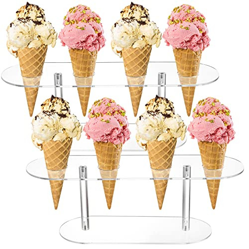 ZEAYEA 2 Pack Ice Cream Cone Holders, 4 Hole Acrylic Waffle Cone Holder, Ice Cream Holder Display Stand for Weddings Birthday Party Anniversaries Christmas | Amazon (US)