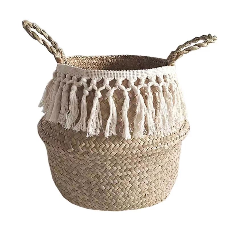 【JCXAGR】Seagrass Wicker Basket Flower Pot Folding Basket Storage Basket Decoration | Walmart (US)